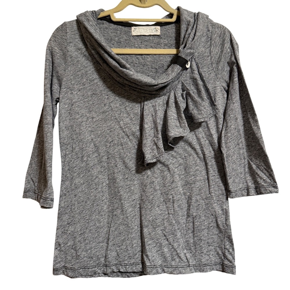 Velvet by Graham & Spencer Womens Grey Ruffle Cowl Neck Top Size S linen blend